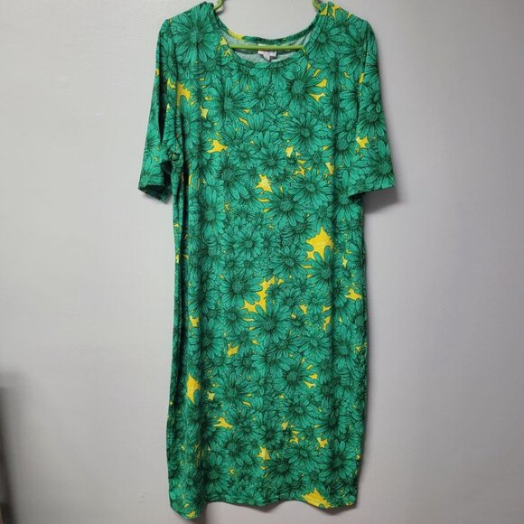 Lularoe Julia Dress Green Daisy Short Sleeve Womens 3XL Plus Size Soft Long Maxi - Picture 7 of 7